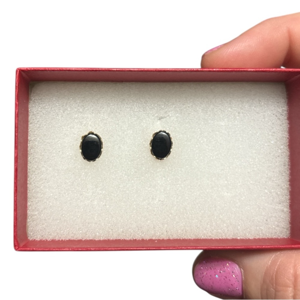 14k gold earrings with black stones